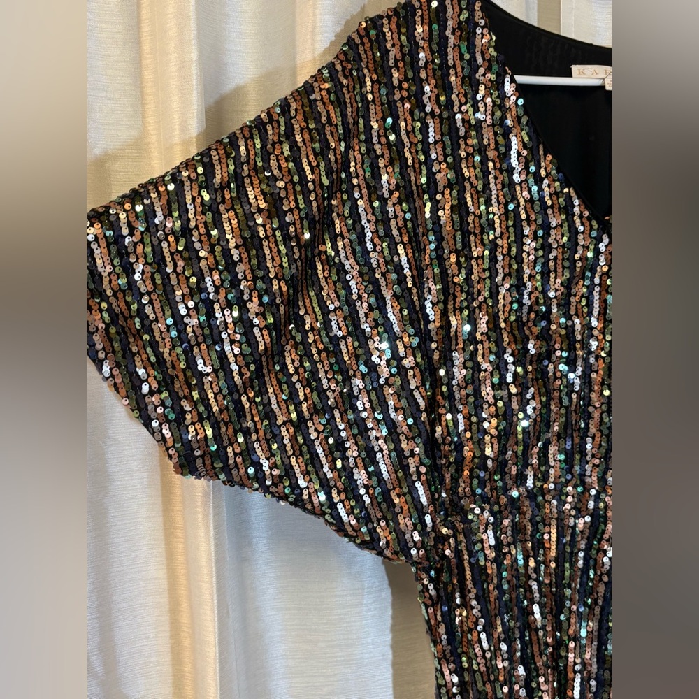 Karlie Black & Rose Gold Sequin Dress V-Neck Dolman Sleeve Medium Party Cocktail - Picture 6 of 15